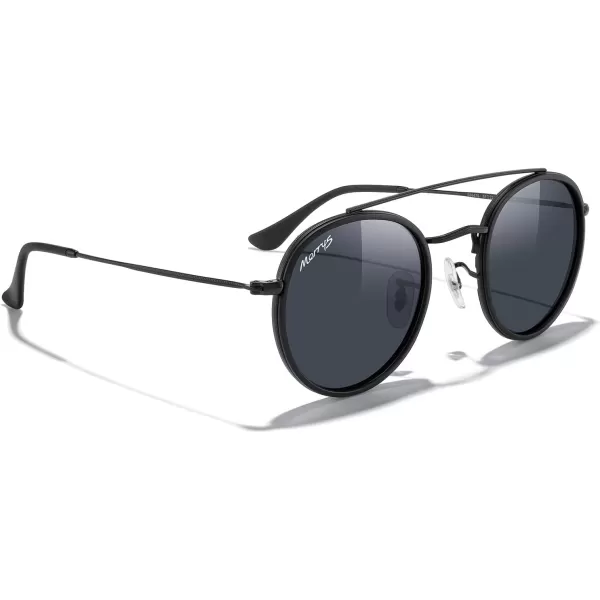 MERRYS Retro Round Polarized Sunglasses  Unisex Double Bridge Sun GlassesMatte Black FrameMatte Black BridgeBlack Lens