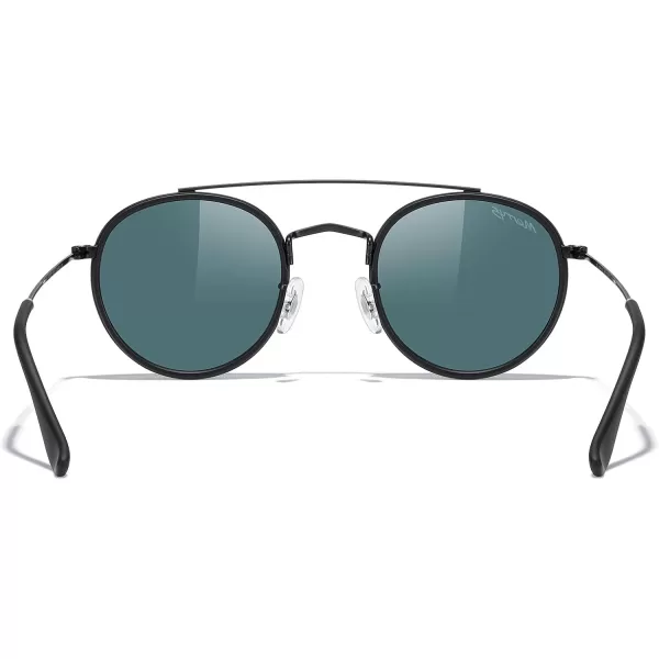 MERRYS Retro Round Polarized Sunglasses  Unisex Double Bridge Sun GlassesMatte Black FrameMatte Black BridgeRed Mirror Lens