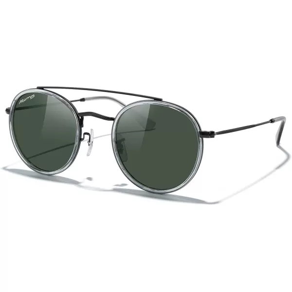 MERRYS Retro Round Polarized Sunglasses  Unisex Double Bridge Sun GlassesTra Gray FrameBlack BridgeG15 Lens