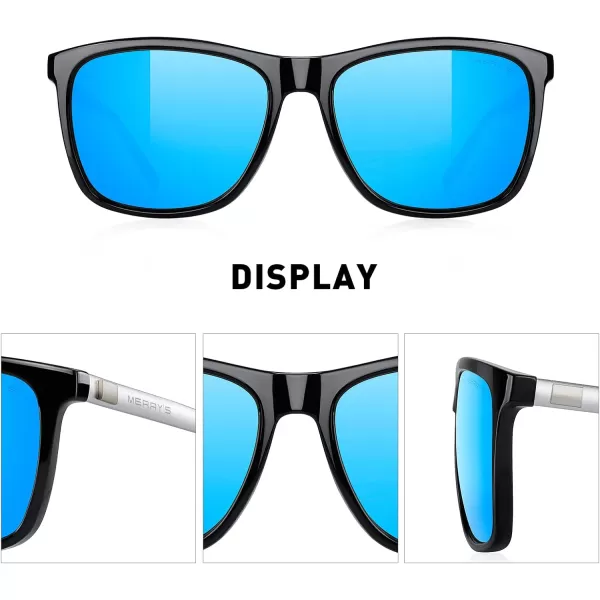 MERRYS Unisex Polarized Aluminum Sunglasses Vintage Sun Glasses For MenWomen S8286Black FrameBlue Mirror LensSilver Temples