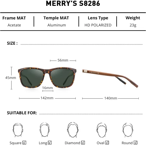 MERRYS Unisex Polarized Aluminum Sunglasses Vintage Sun Glasses For MenWomen S8286Matte LeopardG15 LensBrown Temples