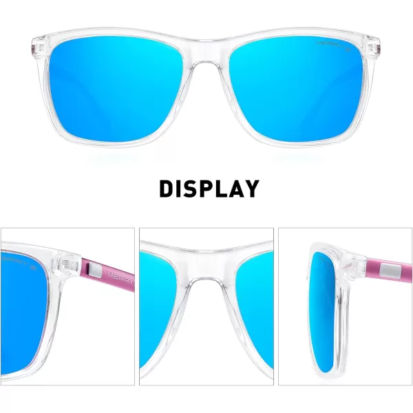 MERRYS Unisex Polarized Aluminum Sunglasses Vintage Sun Glasses For MenWomen S8286Transparent FrameBlue Mirror LensPink Temples