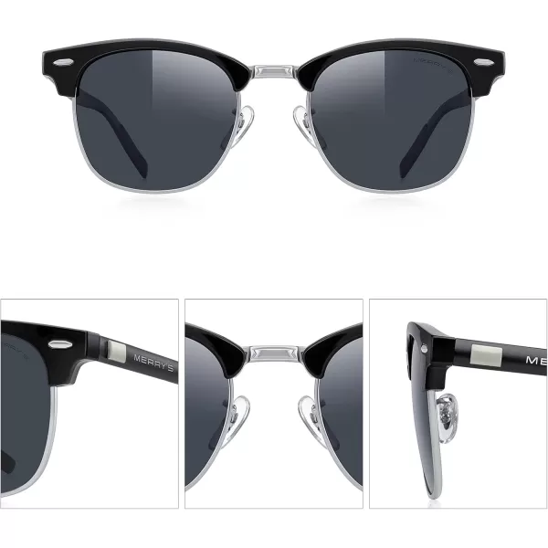 MERRYS Unisex Polarized Aluminum Sunglasses for Men Women Semi Rimless Retro Brand Driving Sun GlassesBlack FrameSilver BridgeBlack Lens