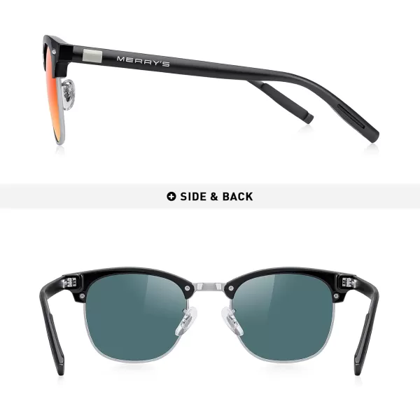 MERRYS Unisex Polarized Aluminum Sunglasses for Men Women Semi Rimless Retro Brand Driving Sun GlassesBlack FrameSilver BridgeRed Mirror Lens