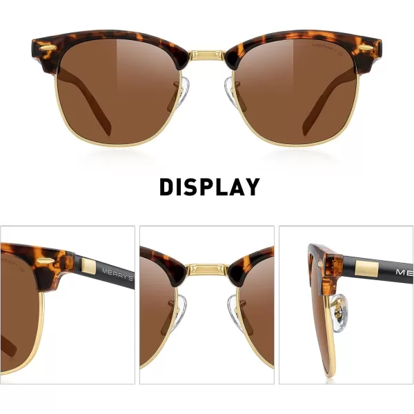 MERRYS Unisex Polarized Aluminum Sunglasses for Men Women Semi Rimless Retro Brand Driving Sun GlassesLeopard FrameGold BridgeBrown Lens