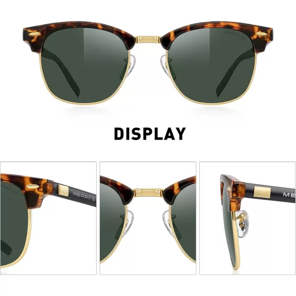 MERRYS Unisex Polarized Aluminum Sunglasses for Men Women Semi Rimless Retro Brand Driving Sun GlassesLeopard FrameGold BridgeG15 Lens
