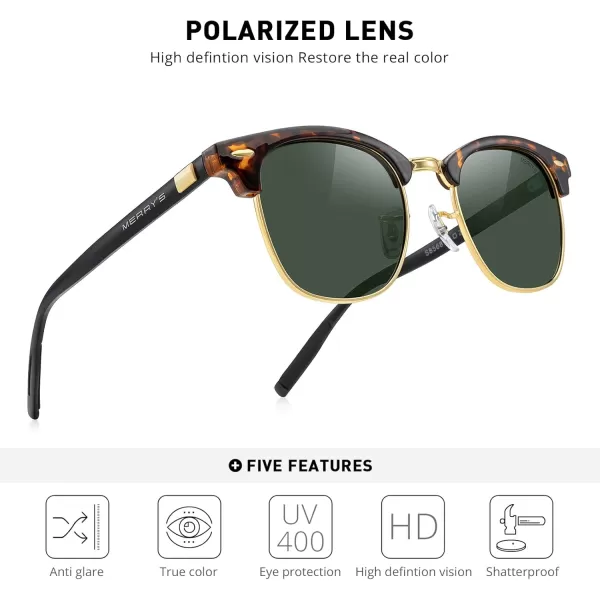 MERRYS Unisex Polarized Aluminum Sunglasses for Men Women Semi Rimless Retro Brand Driving Sun GlassesLeopard FrameGold BridgeG15 Lens