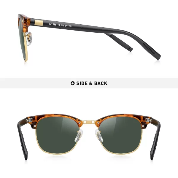 MERRYS Unisex Polarized Aluminum Sunglasses for Men Women Semi Rimless Retro Brand Driving Sun GlassesLeopard FrameGold BridgeG15 Lens