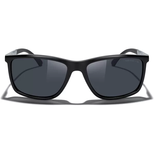 MERRYS Unisex Rectangle Polarized Sunglasses For Fishing Driving Golf Aluminum Temple S8658Black FrameBlack LensGrey Temples
