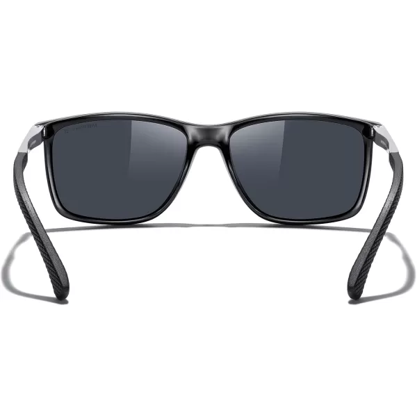MERRYS Unisex Rectangle Polarized Sunglasses For Fishing Driving Golf Aluminum Temple S8658Black FrameBlack LensSilver Temples