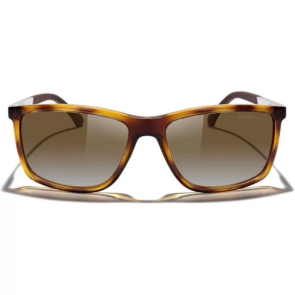 MERRYS Unisex Rectangle Polarized Sunglasses For Fishing Driving Golf Aluminum Temple S8658Leopard FrameBrown Gradient LensSilver Temples