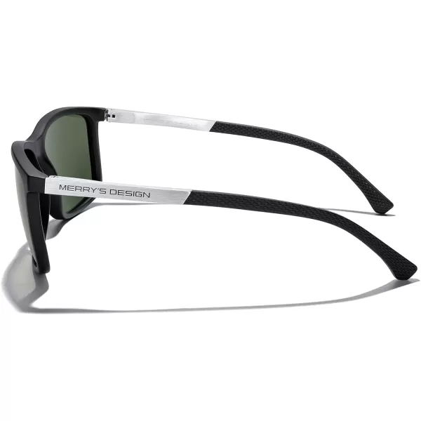 MERRYS Unisex Rectangle Polarized Sunglasses For Fishing Driving Golf Aluminum Temple S8658Matte Black FrameG15 LensSilver Temples