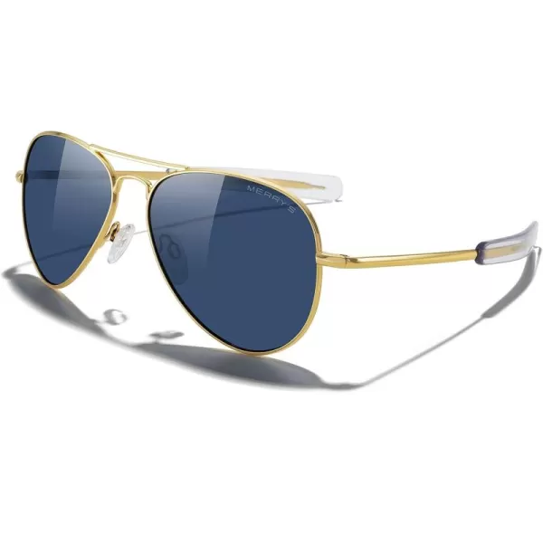 MERRYS Classic Aviator Military Polarized Sunglasses for Men or Women S856223k Gold FrameBlue Tinted Polarized Lens