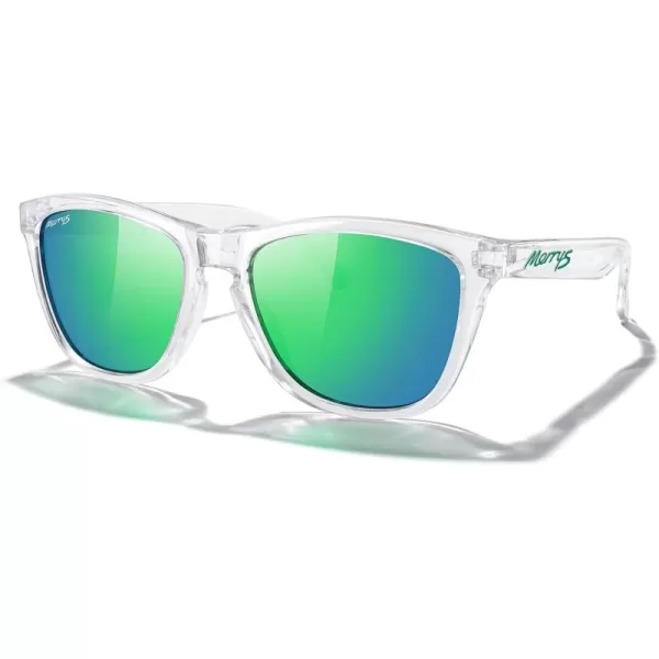 MERRYS Classic Square Polarized Sunglasses For Men Women Fashion Trend Sports Sunglasses S9013Transparent FrameGreen Mirror Polarized Lens