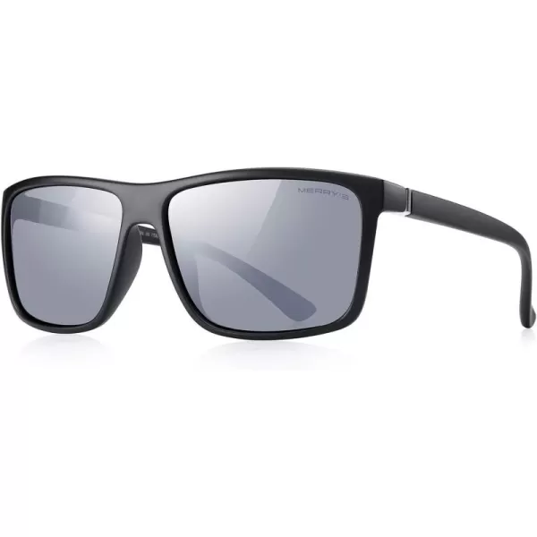 MERRYS Rectangular Polarized Sports Sunglasses for Men Women Cycling Driving Fishing UV400 Protection S8225Matte Black FrameSilver MetalSilver Mirror Lens