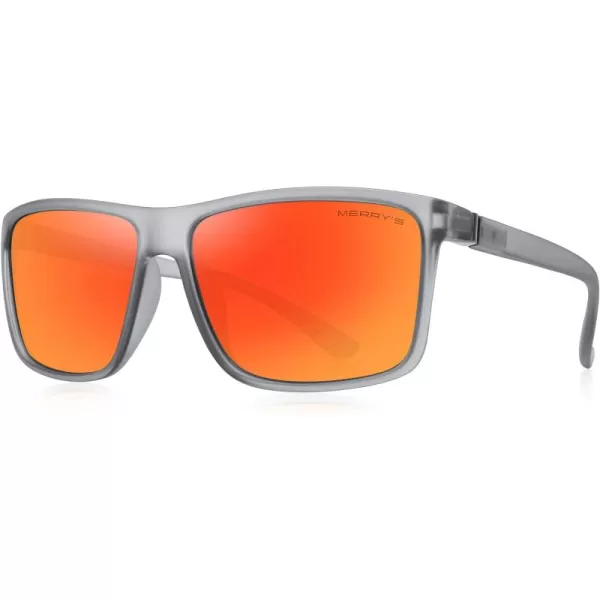 MERRYS Rectangular Polarized Sports Sunglasses for Men Women Cycling Driving Fishing UV400 Protection S8225Matte Tra Gray FrameGray MetalRed Mirror Lens