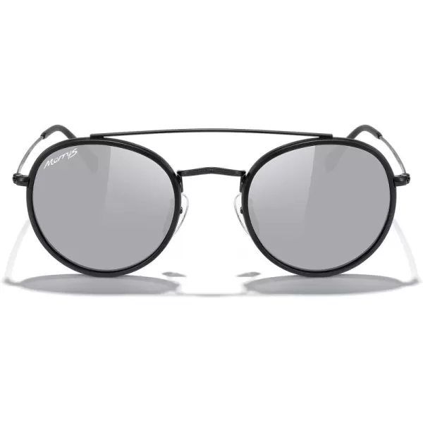MERRYS Retro Round Polarized Sunglasses  Unisex Double Bridge Sun GlassesMatte Black FrameMatte Black BridgeSilver Mirror Lens