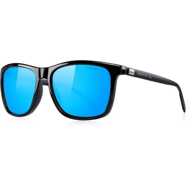 MERRYS Unisex Polarized Aluminum Sunglasses Vintage Sun Glasses For MenWomen S8286Black FrameBlue Mirror LensBlack Temples