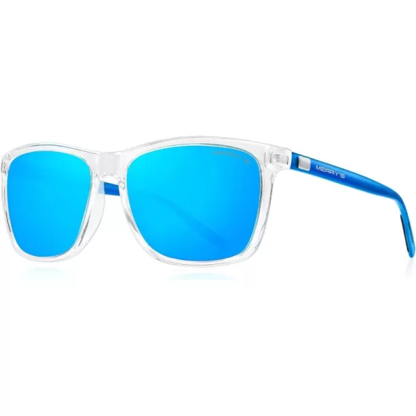 MERRYS Unisex Polarized Aluminum Sunglasses Vintage Sun Glasses For MenWomen S8286Transparent FrameBlue Mirror LensBlue Temples