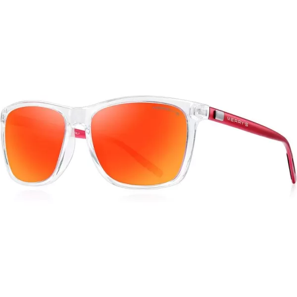 MERRYS Unisex Polarized Aluminum Sunglasses Vintage Sun Glasses For MenWomen S8286Transparent FrameRed Mirror LensRed Temples