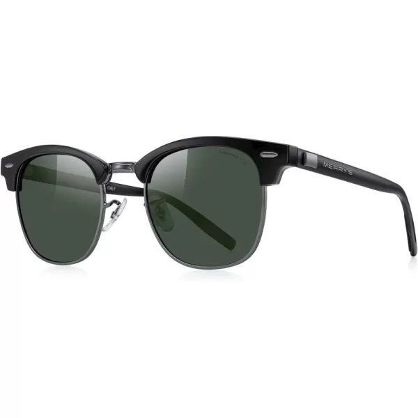 MERRYS Unisex Polarized Aluminum Sunglasses for Men Women Semi Rimless Retro Brand Driving Sun GlassesBlack FrameGray BridgeG15 Lens