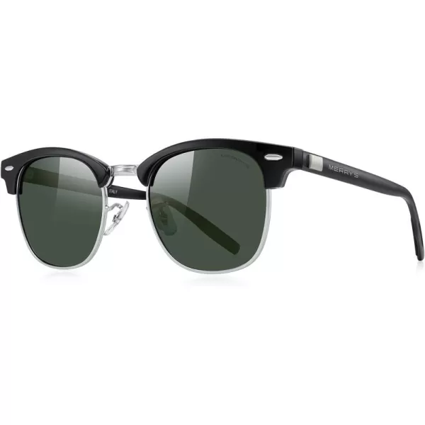 MERRYS Unisex Polarized Aluminum Sunglasses for Men Women Semi Rimless Retro Brand Driving Sun GlassesBlack FrameSilver BridgeG15 Lens