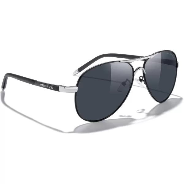 MERRYS Aviator Sunglasses For Men Women Polarized Driving Sun glasses UV400 Protection S8513Black FrameSilver BridgeBlack Lens
