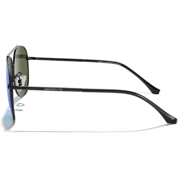 MERRYS Aviator Sunglasses for Women Men Polarized Mirror Lens with Case  Polarized Driving Sun glasses 60 MMBlack FrameBlue Mirror Lens