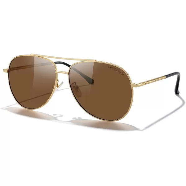 MERRYS Aviator Sunglasses for Women Men Polarized Mirror Lens with Case  Polarized Driving Sun glasses 60 MMGold FrameBrown Lens