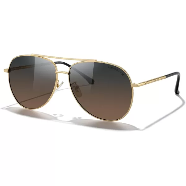 MERRYS Aviator Sunglasses for Women Men Polarized Mirror Lens with Case  Polarized Driving Sun glasses 60 MMGold FrameGray Brown Lens