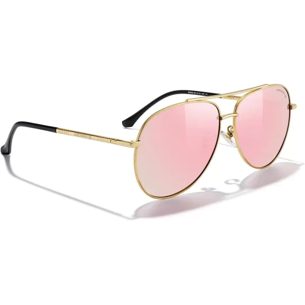 MERRYS Aviator Sunglasses for Women Men Polarized Mirror Lens with Case  Polarized Driving Sun glasses 60 MMGold FramePink Mirror Lens