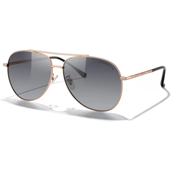 MERRYS Aviator Sunglasses for Women Men Polarized Mirror Lens with Case  Polarized Driving Sun glasses 60 MMRose Gold FrameGray Gradient Lens
