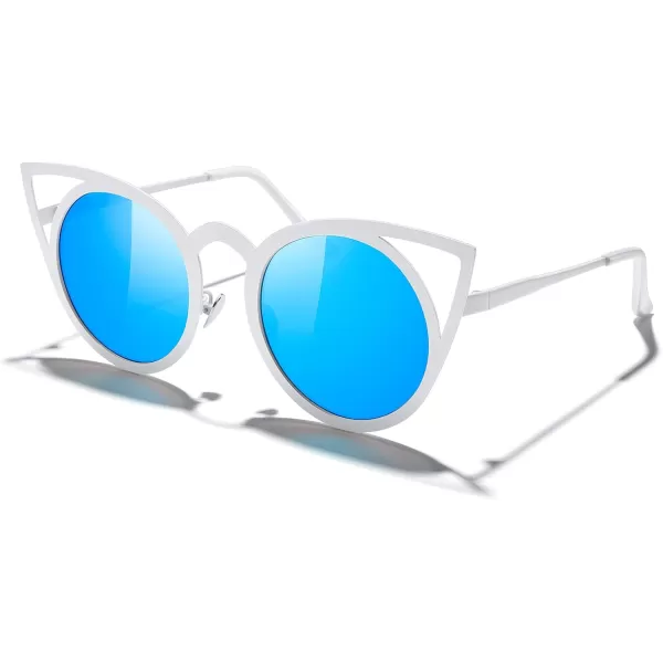 MERRYS Cat Eye Sunglasses Round Metal CutOut Flash Mirror Lens Sun glasses S8064Blue