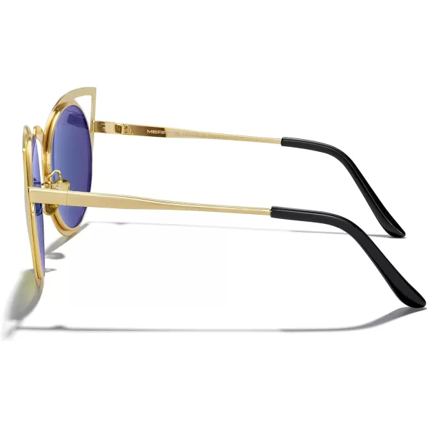 MERRYS Cat Eye Sunglasses Round Metal CutOut Flash Mirror Lens Sun glasses S8064Gold