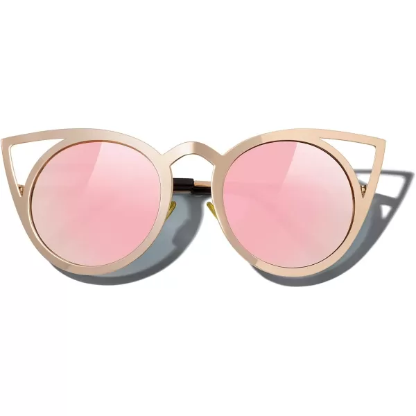 MERRYS Cat Eye Sunglasses Round Metal CutOut Flash Mirror Lens Sun glasses S8064Pink