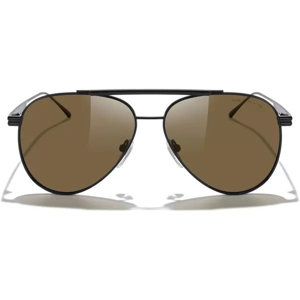 MERRYS Classic Aviator Polarized Sunglasses for Women Men Retro Driving Shades UV400 Metal Sun GlassesBlack FrameBrown Lens