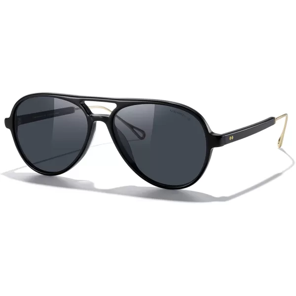 MERRYS Classic Sunglasses for Men Acetate Frame Vintage Pilot Sunglasses with CaseBlack FrameBlack Lens