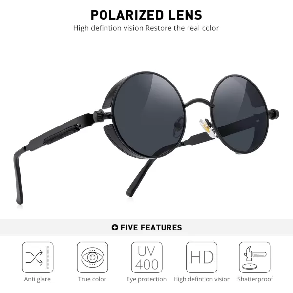 MERRYS Gothic Steampunk Sunglasses for Women Men Round Lens Metal Frame S567Black