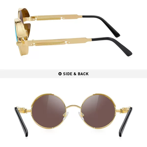 MERRYS Gothic Steampunk Sunglasses for Women Men Round Lens Metal Frame S567Goldblue