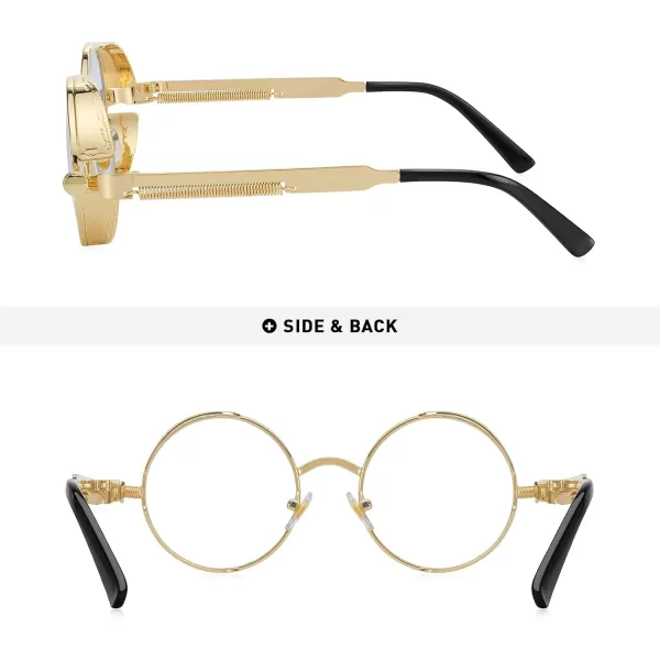 MERRYS Gothic Steampunk Sunglasses for Women Men Round Lens Metal Frame S567Goldclear