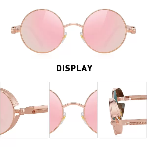 MERRYS Gothic Steampunk Sunglasses for Women Men Round Lens Metal Frame S567Pink Mirror