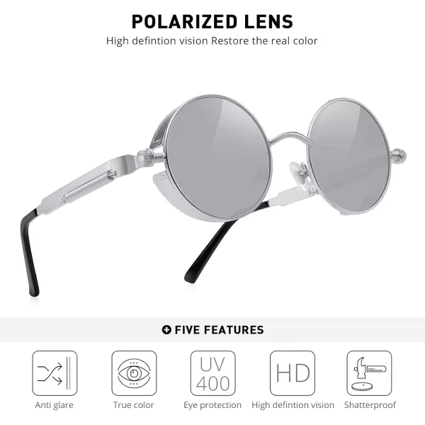 MERRYS Gothic Steampunk Sunglasses for Women Men Round Lens Metal Frame S567Silver Mirror