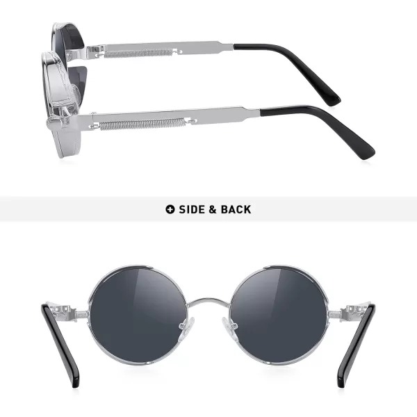 MERRYS Gothic Steampunk Sunglasses for Women Men Round Lens Metal Frame S567Silverblack