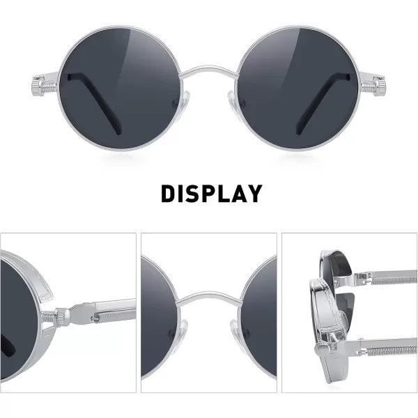 MERRYS Gothic Steampunk Sunglasses for Women Men Round Lens Metal Frame S567Silverblack