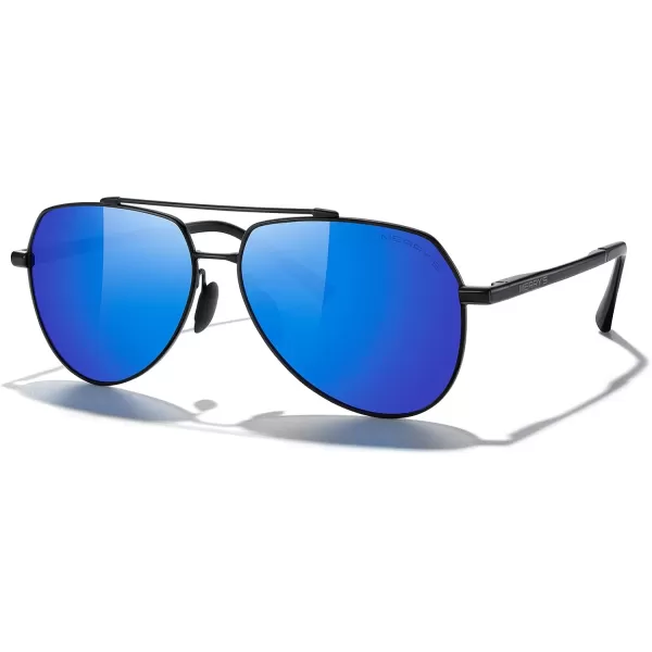 MERRYS Men Classic Pilot Sunglasses for Men Women  Polarized Driving Sun glasses Mirrored Lens UV 400 Protection 58 MMA Black FrameBlue Mirror Lens