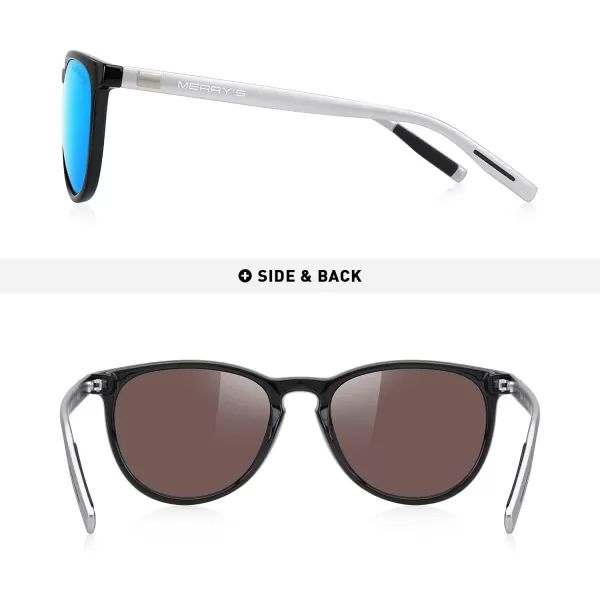 MERRYS Polarized Sunglasses for Women Men Vintage Retro Classic Round Frame Aluminum Legs S8288Black FrameBlue Mirror LensSilver Temples