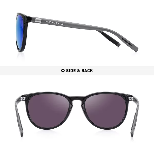 MERRYS Polarized Sunglasses for Women Men Vintage Retro Classic Round Frame Aluminum Legs S8288Black FrameGreen Mirror LensGrey Temples
