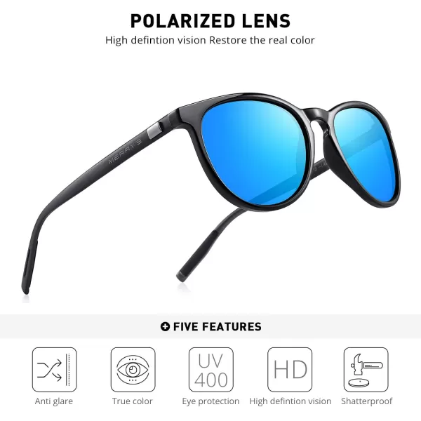 MERRYS Polarized Sunglasses for Women Men Vintage Retro Classic Round Frame Aluminum Legs S8288Blue