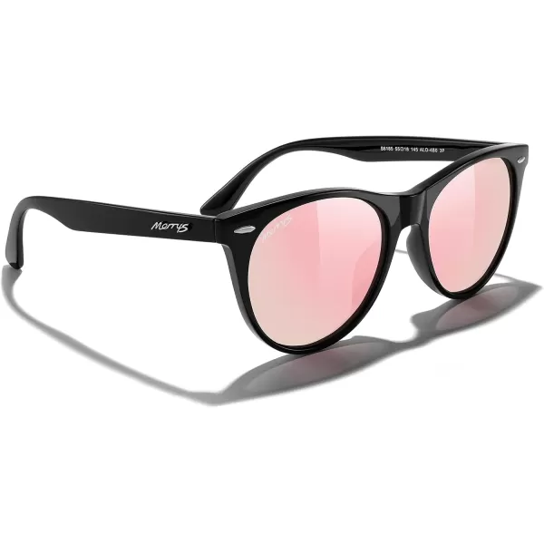 MERRYS Retro Round Polarized Sunglasses for Women Fashion Trendy Shades S6185Black FramePink Mirror Polarized Lens