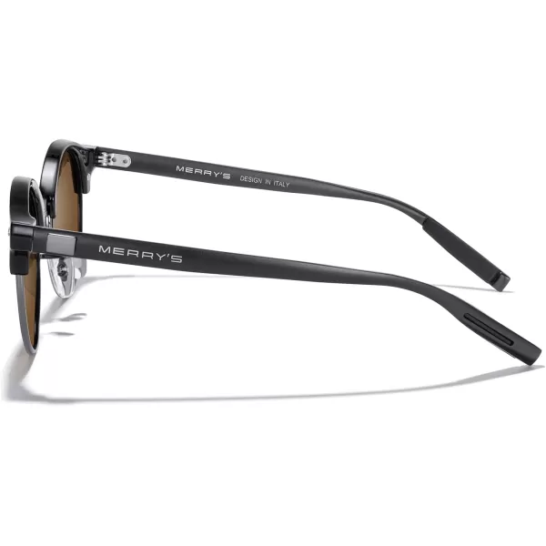 MERRYS Round Polarized Sunglasses for Women Men Classic Retro Half Frame Aluminum TemplesBlack FrameGray BridgeBrown Lens